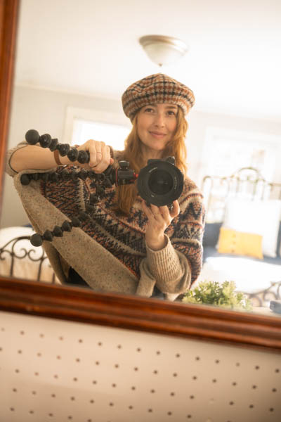 I found a mirror! A self portrate of me holding my camera wearing some of my favorite autumn sweater and accessories.