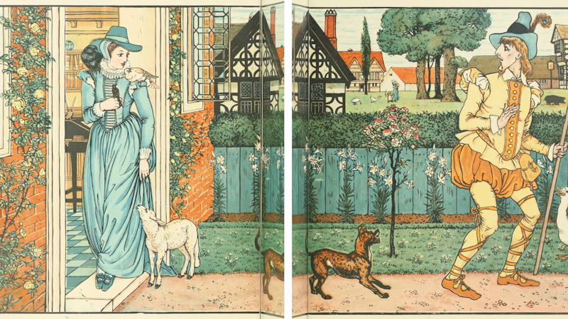 Old Book Illustrations, Playful Dog, Walter Crane from Goody Two Shoes.