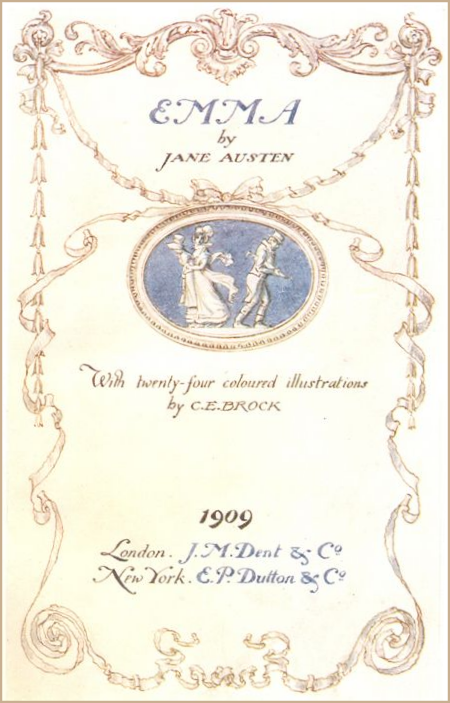 An embroidered book cover of Emma by Jane Austen