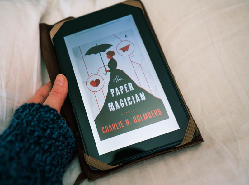 The Paper Magician by Charlie N. Holmberg, ebook, featuring Bryan’s sweater.