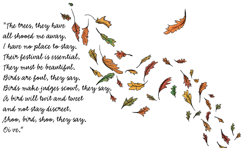 Autumn leaves floating in the wind and a quote from chapter four.