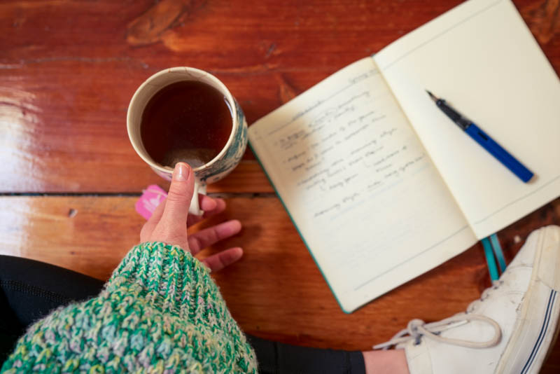 Drinking Rose tea while scribbling ideas for the word of the season (establish) wearing my favorite Easter egg sweater.