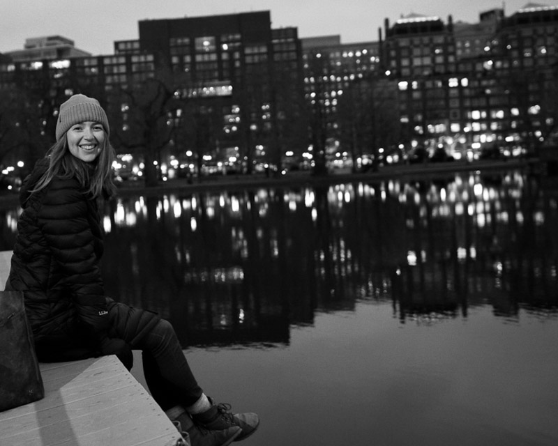 At the Boston Commons Park with Claudia at night